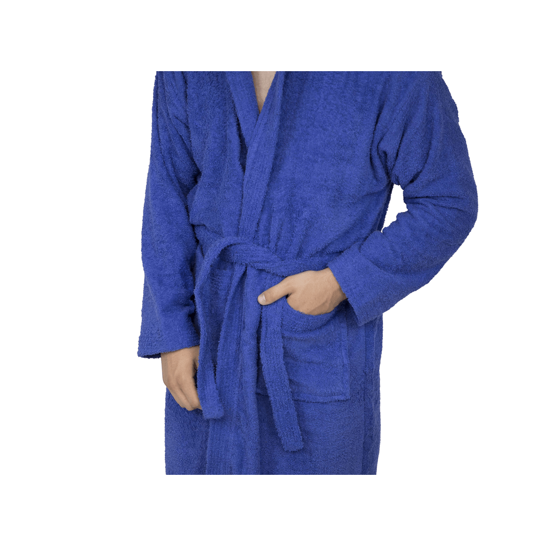 Men’s Terry Toweling Cotton Bathrobe Hooded Dressing GownBlue