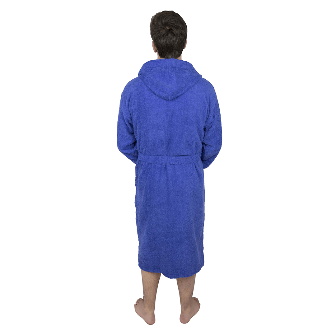Men’s Terry Toweling Cotton Bathrobe Hooded Dressing GownBlue