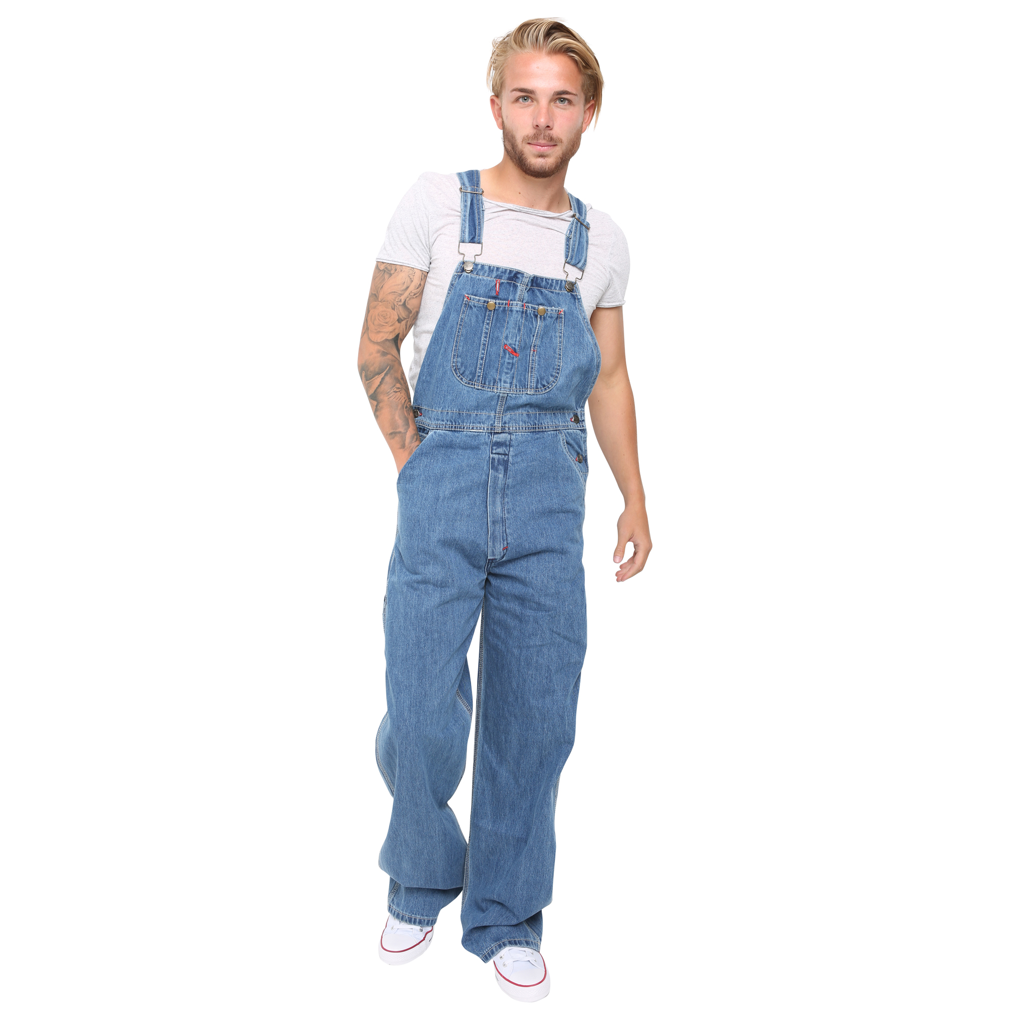 Mens Light Blue Straps Unlined Denim Multiple Pockets Overall