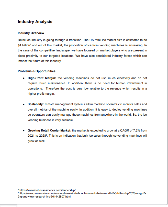 Ice Vending Machine Business Plan Business Funding and Market Research