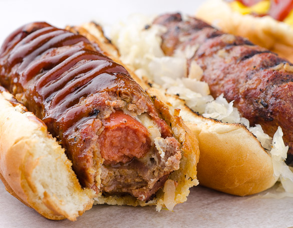 Hamburger Wrapped Mozzarella Hot Dog Slap Yo' Daddy BBQ