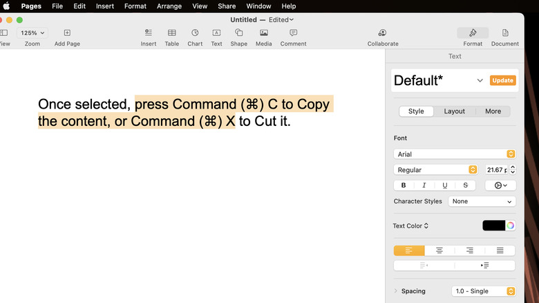 Using a keyboard to select content