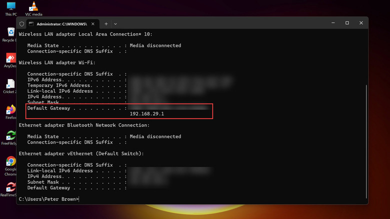 Finding default gateway on Windows using Command Prompt