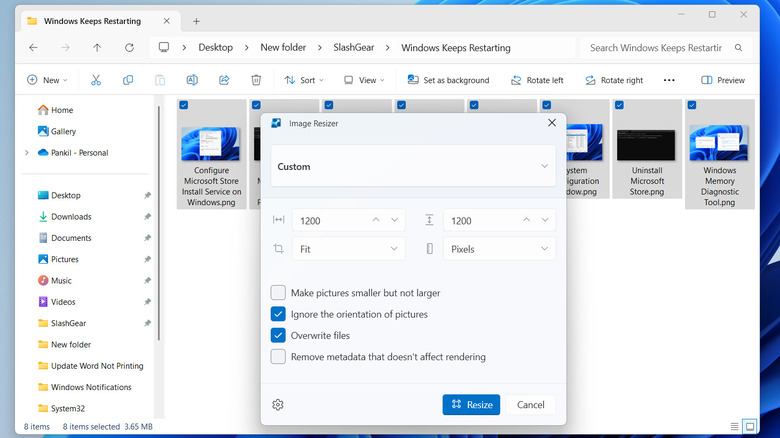 PowerToy’s Image Resizer dialog box on Windows
