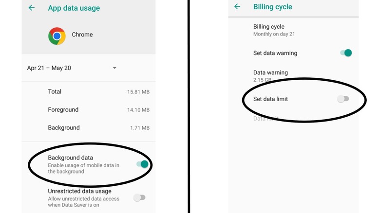 Setting data limits on Android demonstration