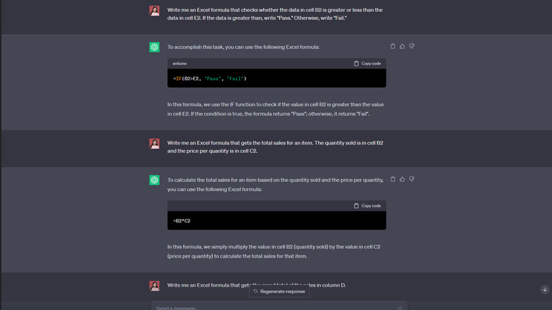 chatgpt writing excel formulas