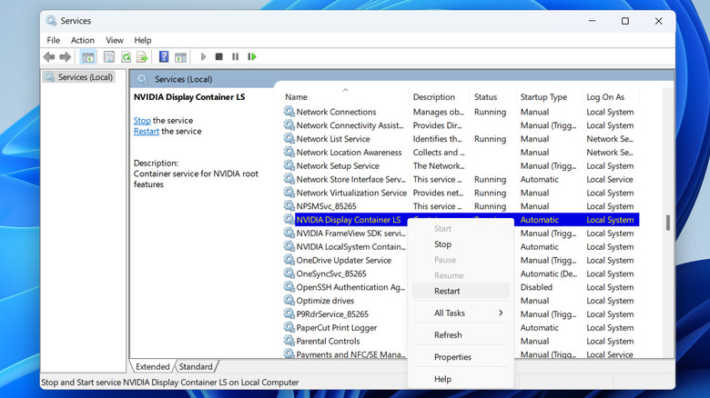 Restart NVIDIA service on PC