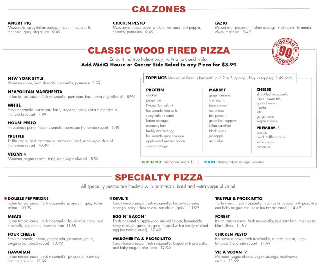 Midici at The Gateway menu SLC menu
