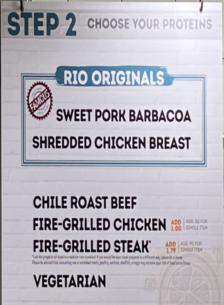 Cafe Rio menu SLC menu