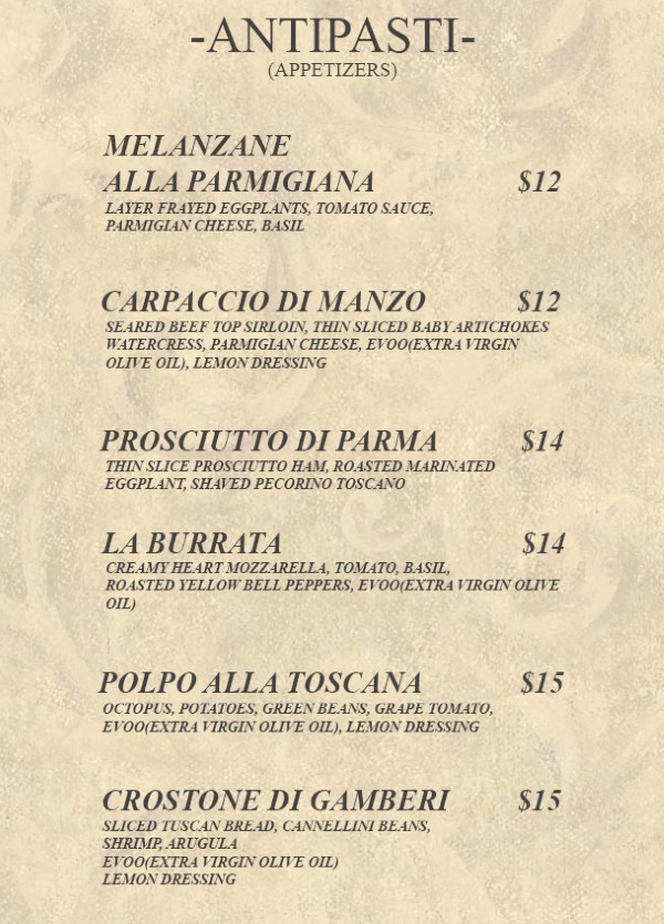 Celeste Ristorante menu SLC menu