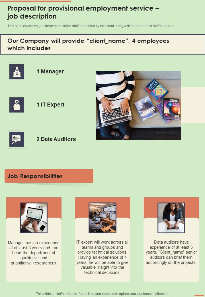 Proposal For Provisional Employment Service Job Description One Pager