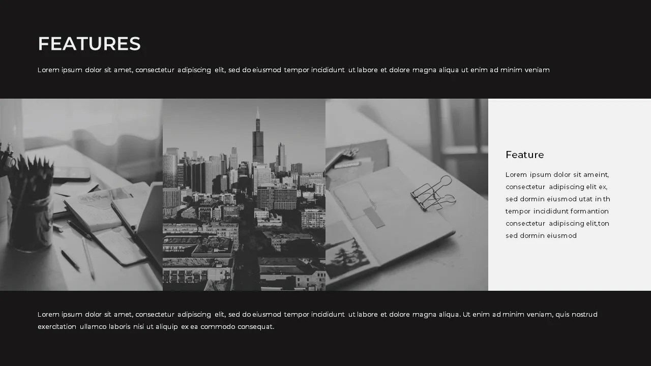 Monotone theme google slides template company features slide SlideKit