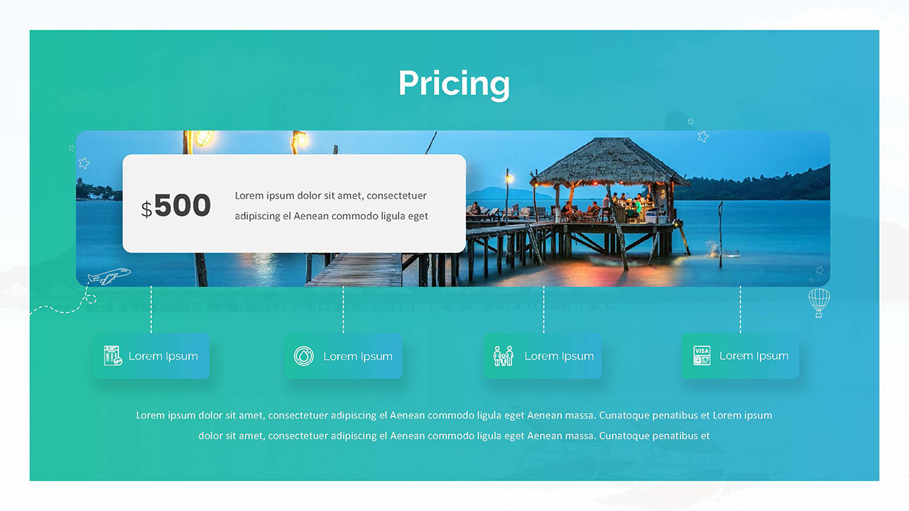 Pricing slide with a silthouse background image for free Google slides travel theme templates Pricing slide with a silthouse background image for free Google slides travel theme templates