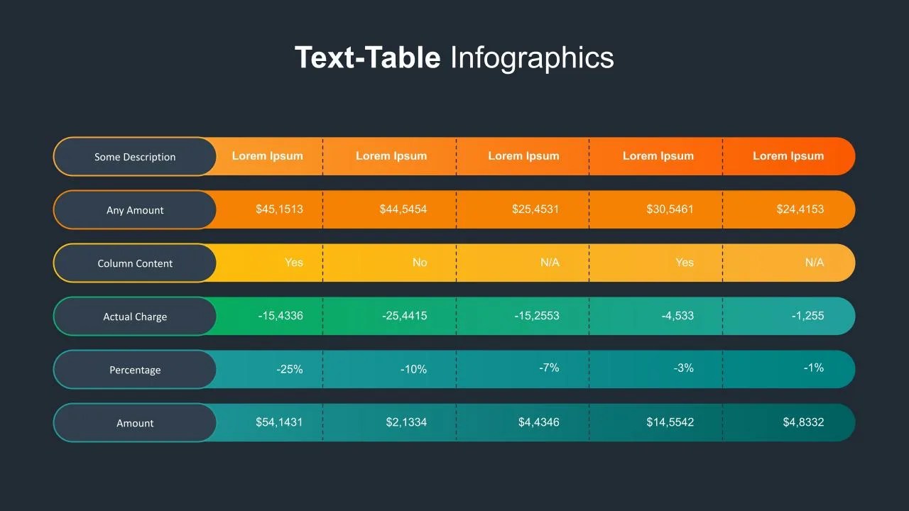 TextTable Templates For Presentation SlideKit