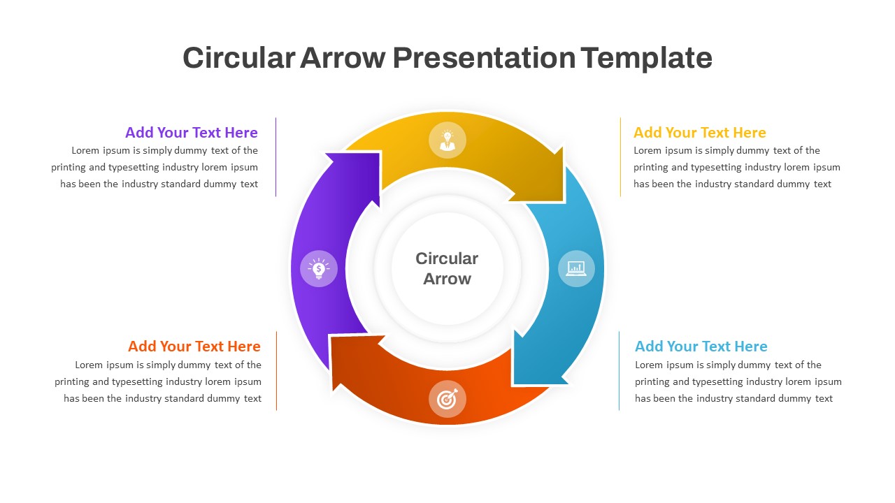 Circular Arrow Process Flow Diagram PPT Template and Google Slides