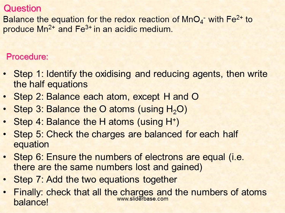 Balancing Chemical Equations. Balancing redox equations Presentation