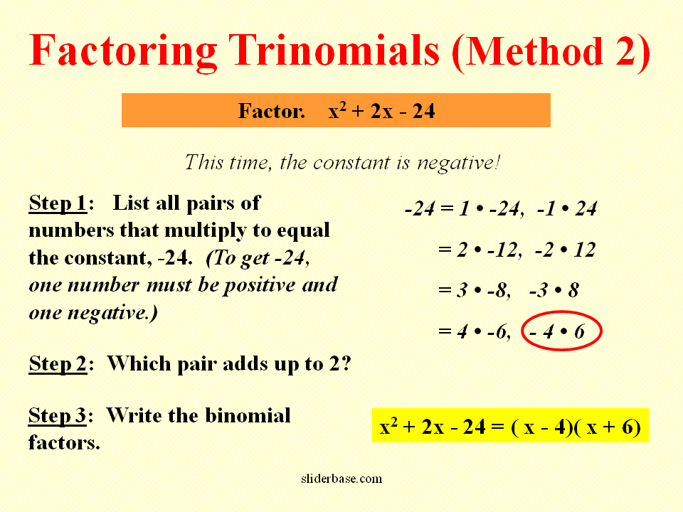 Again, we will factor trinomials such as x2 + 7x + 12 back into