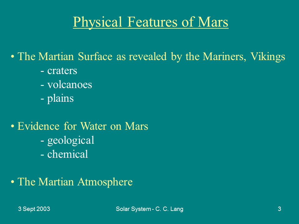 Physical features on Mars Presentation Astronomy