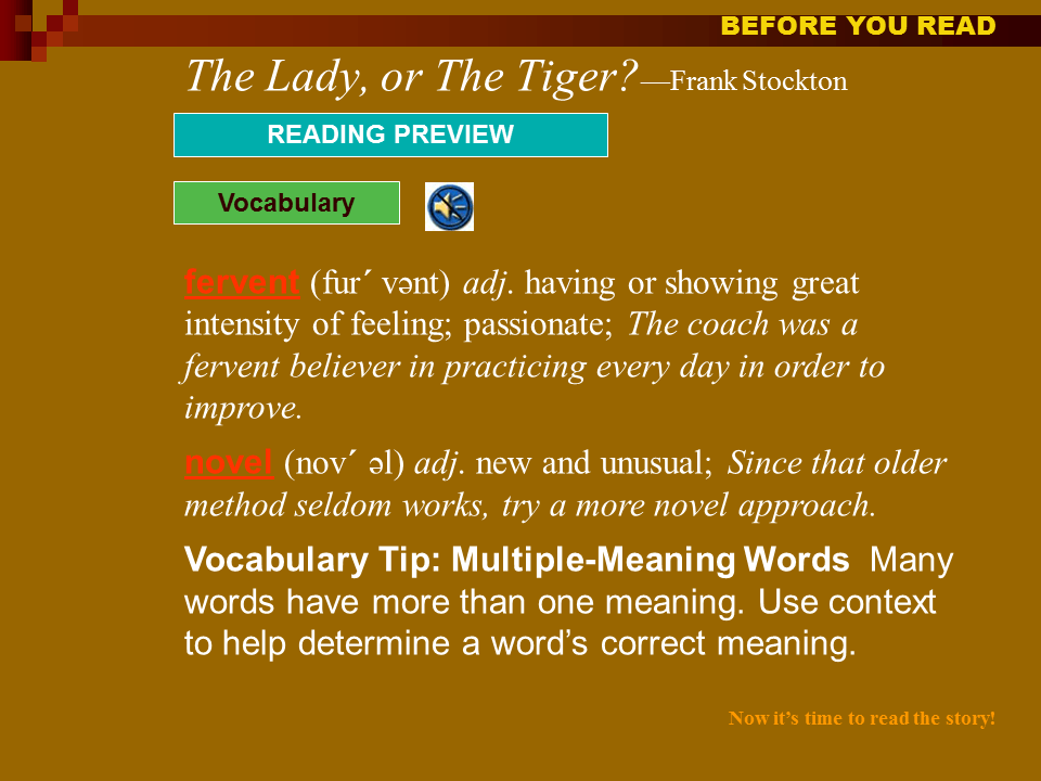 The Lady, or the Tiger Presentation English Literature