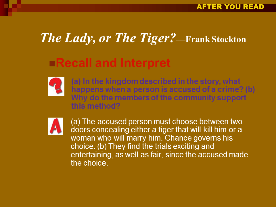 The Lady, or the Tiger Presentation English Literature