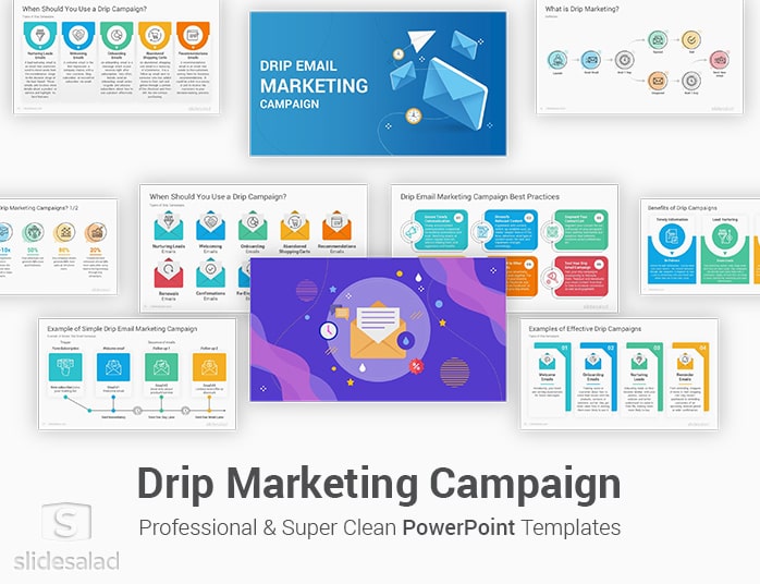 Drip Marketing Campaign PowerPoint Template SlideSalad