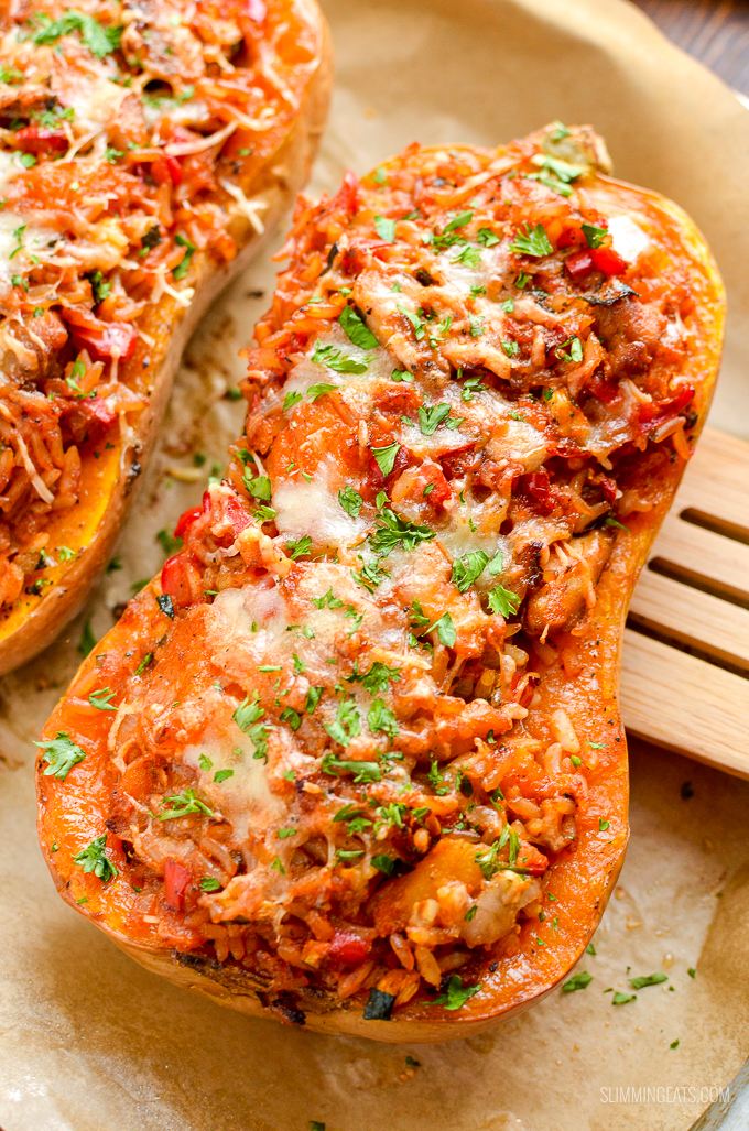 Butternut Squash stuffed with Spicy Chicken and Rice Slimming Eats