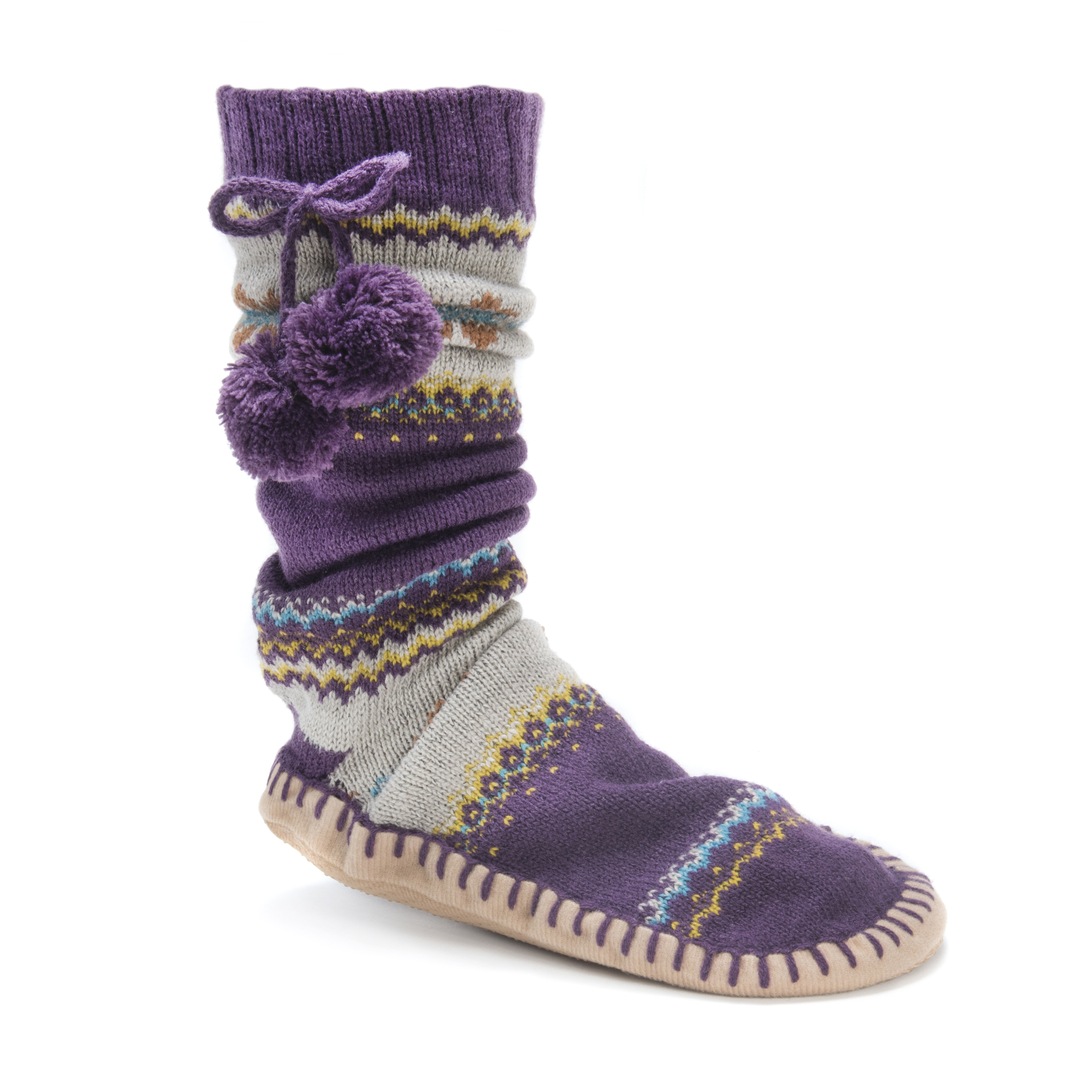 MUK LUKS® Women's Slipper Socks with Poms Boysenberry