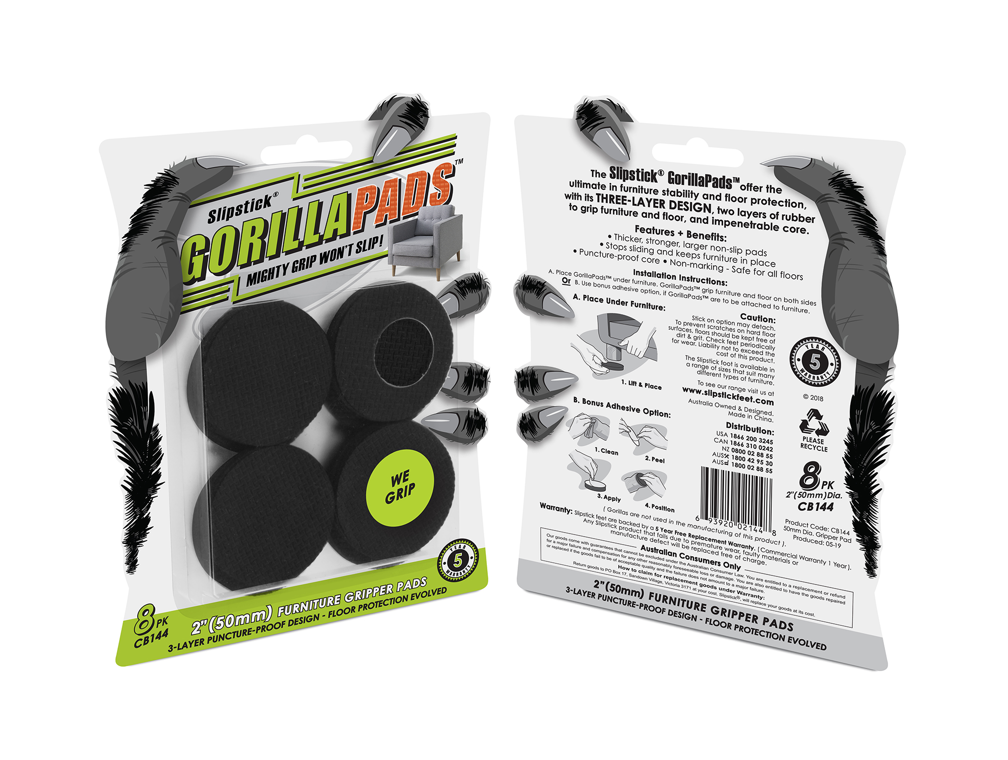 Gorilla Pads Set of 8 2″ Round Pad CB144 Slipstick Foot