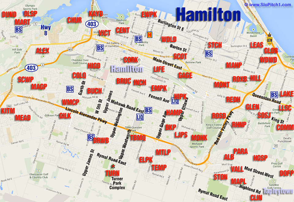 Hamilton Map of Parks & Diamonds