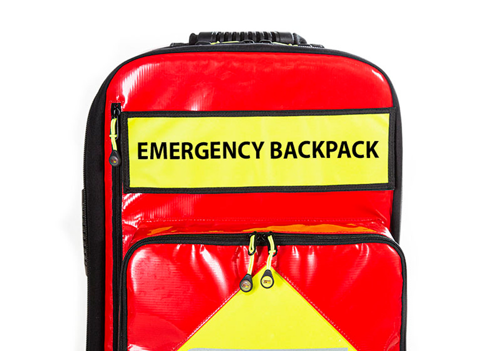 Back label emergency backpack