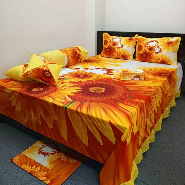 Sunflower Design 8 Pcs King Size Bed Sheet Set