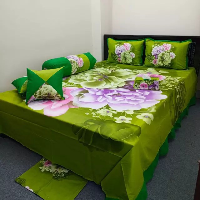 Olive Green Color 8 Pcs King Size Bed Sheet Set