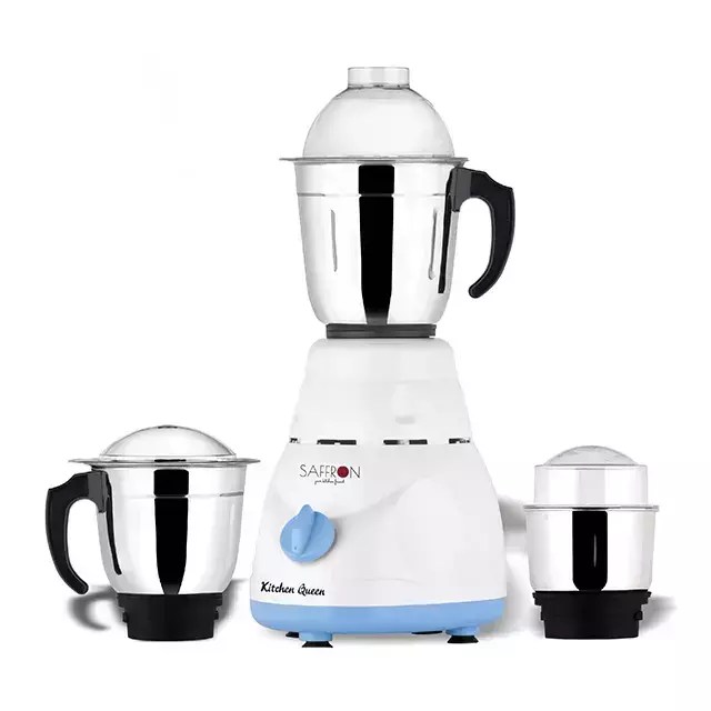 Saffron Kitchen Queen Blender Mixer Grinder (3 Jars, Metallic White, Steel)