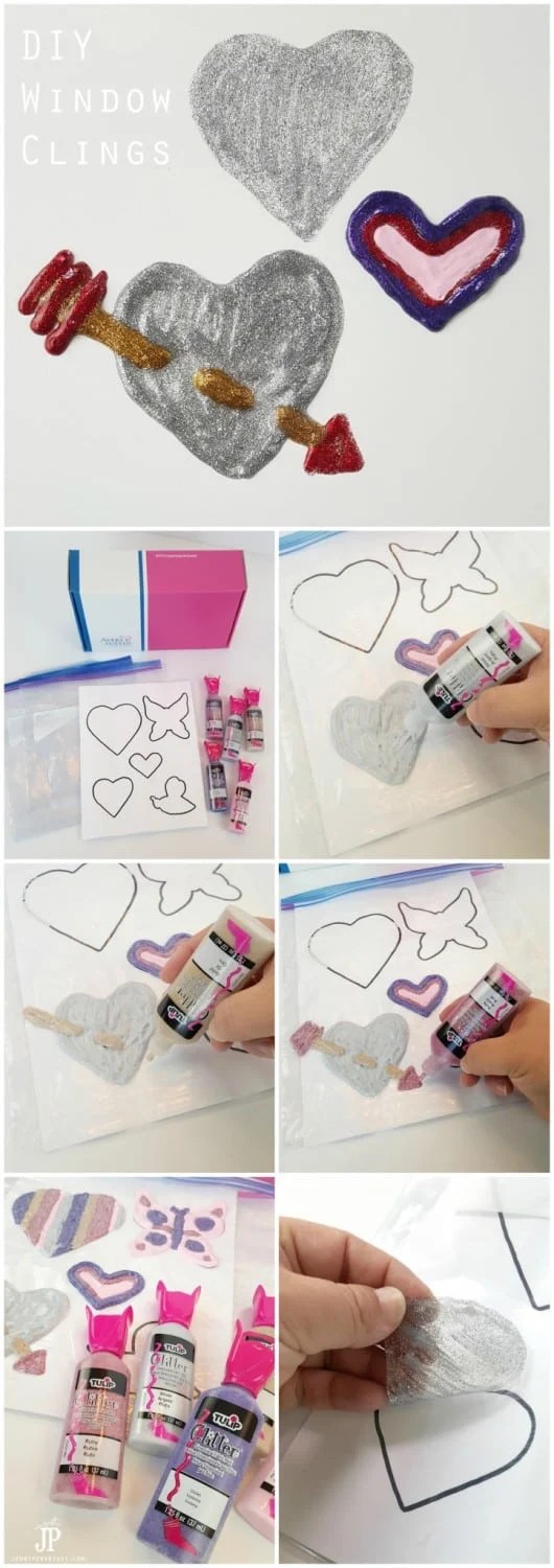 DIY Window Clings with Puffy Paint for Valentine's Day