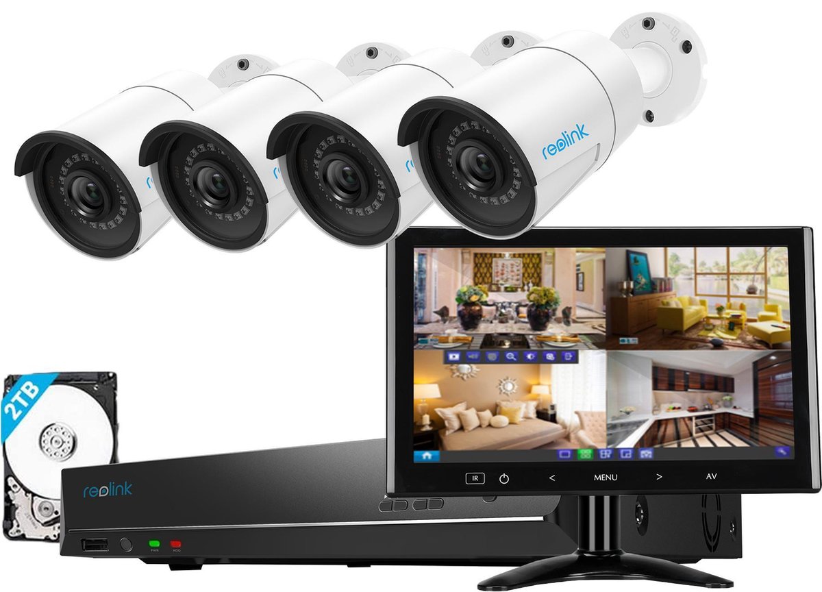 Reolink Rlk8-410B4 Beveiligingscamera Set Met Beeldscherm - 5Mp - Poe - Smart Gear Compare