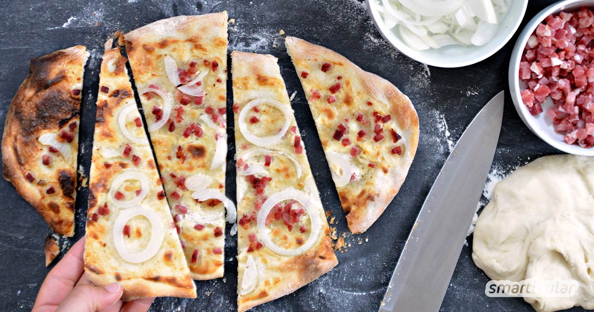 Flammkuchen selber machen Grundrezept für Flammkuchenteig ohne Hefe
