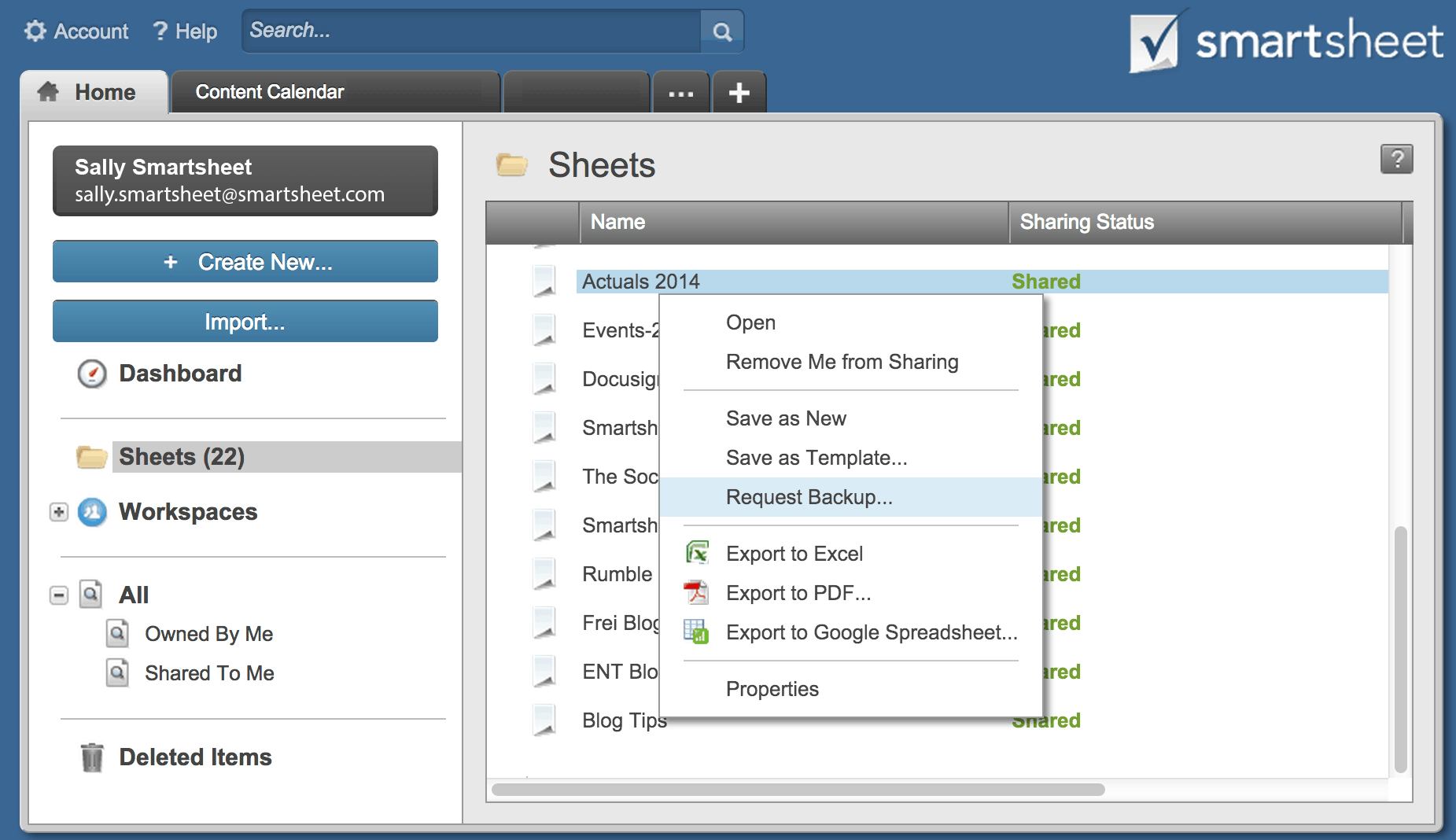 Backup your Smartsheet
