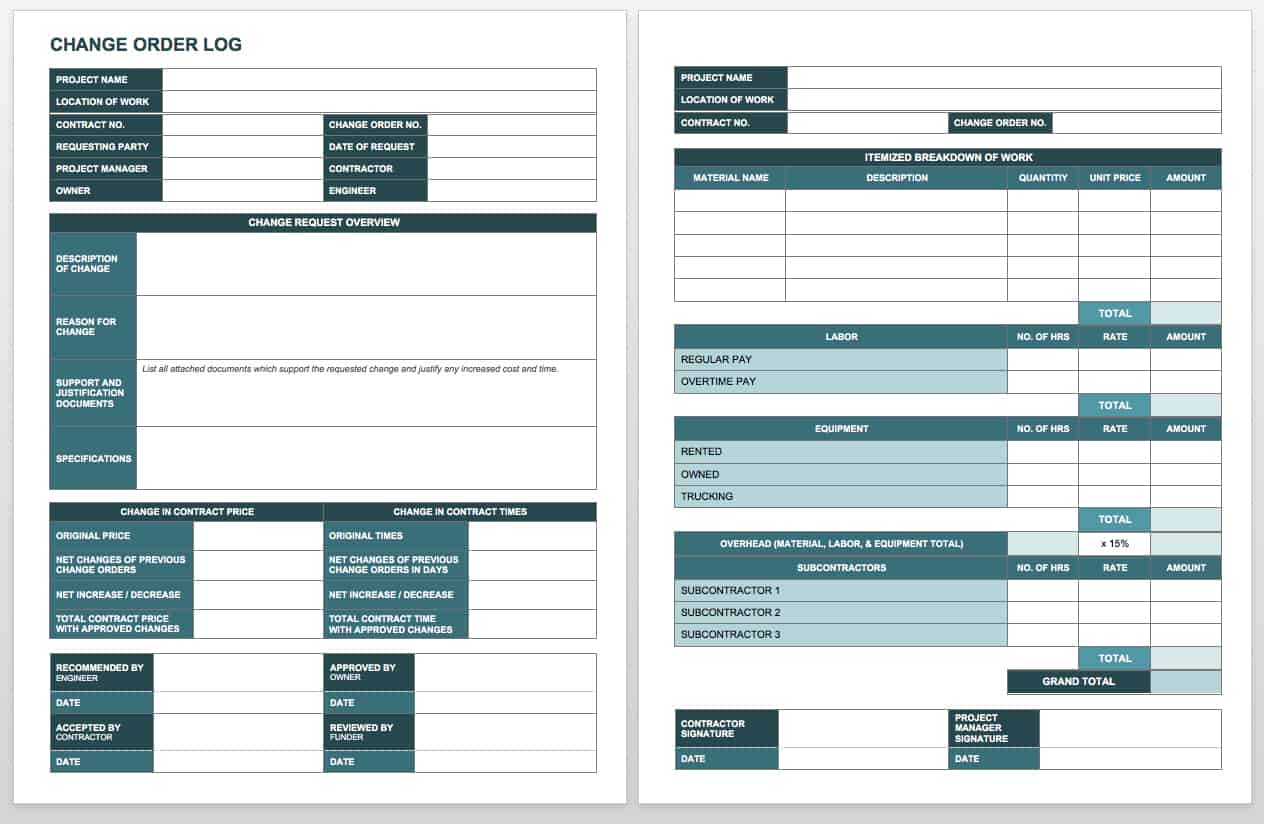 Construction Change Order Template Free