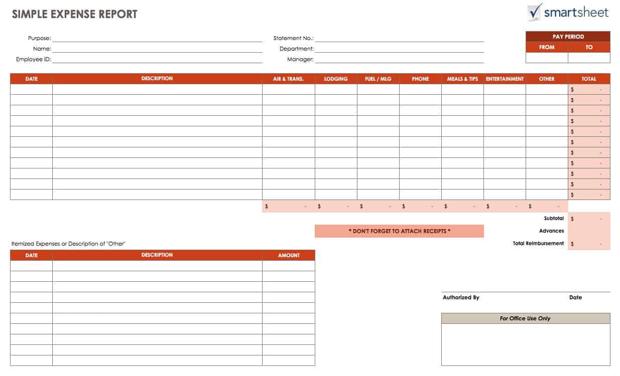 Simple Expense Report Template Excel Templates