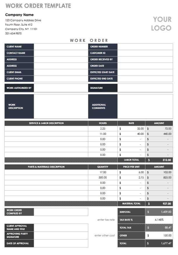 View Work Order Invoice Template Excel Pictures * Invoice Template Ideas