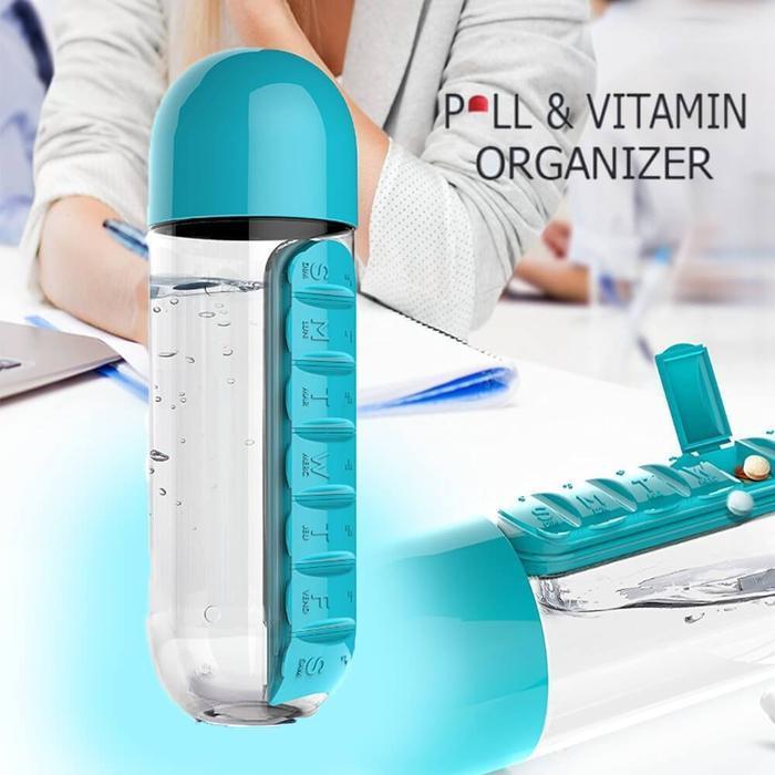 SMARTWARE 7 Day Pill Box Organizer with Water Bottle, Medication Holder
