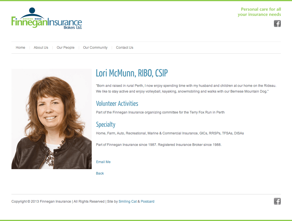 Finnegan Insurance site Smiling Cat Inc