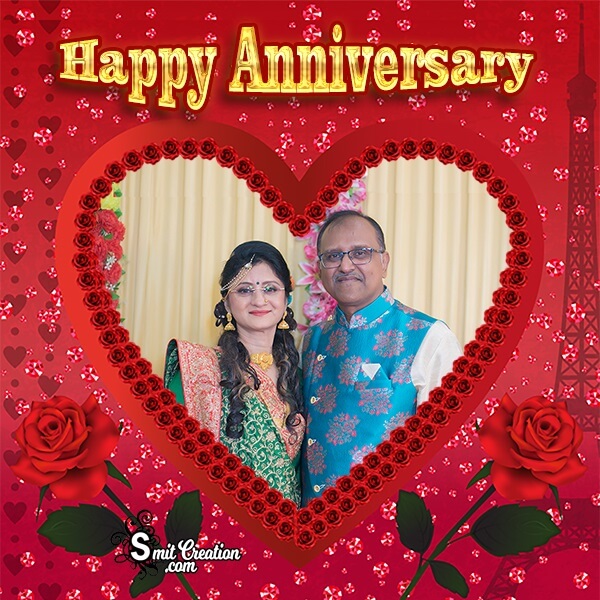 Happy Anniversary Heart Gold Photo Frame