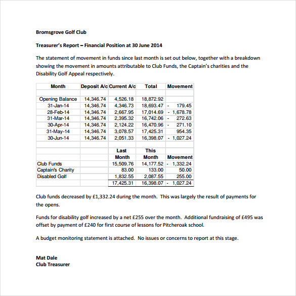 Non Profit Treasurer Report Template TEMPLATES EXAMPLE