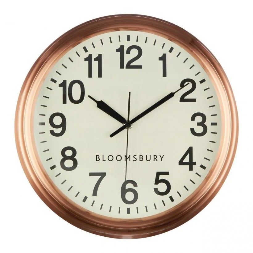 Copper Wall Clock Bloomsbury Dial For Kitchen or Hallway • UK, US & Canada