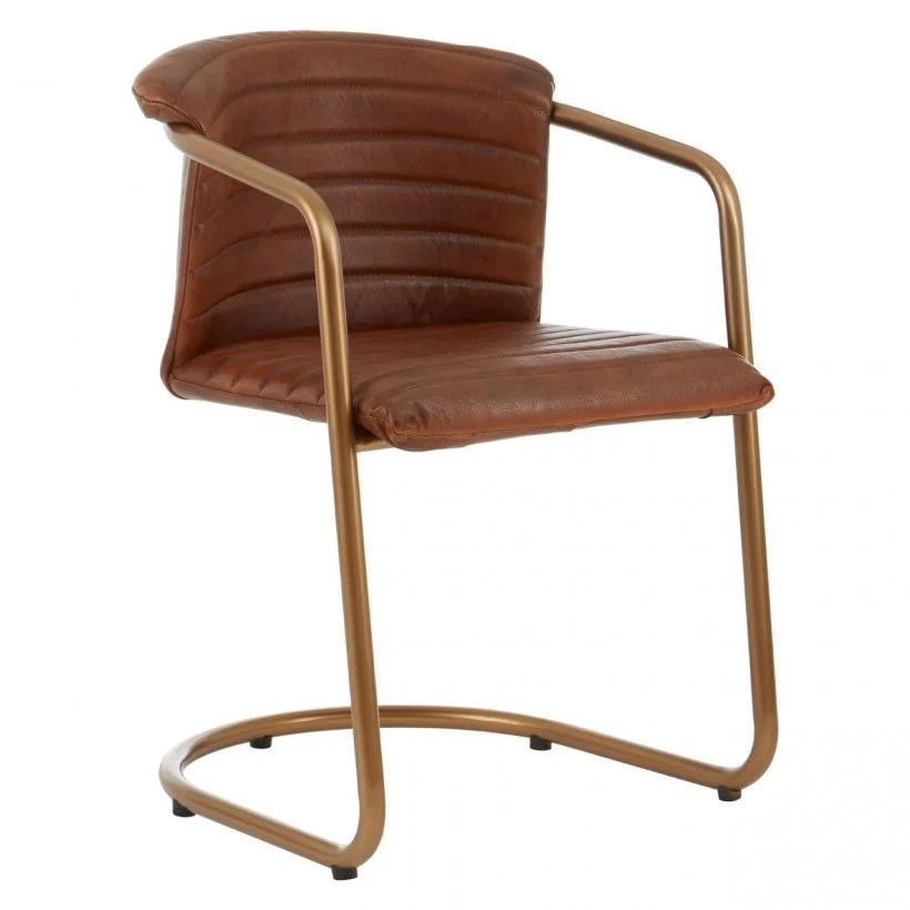 Designer Brown Tan Leather Copper Dining Chair Smithers • UK, US & Canada