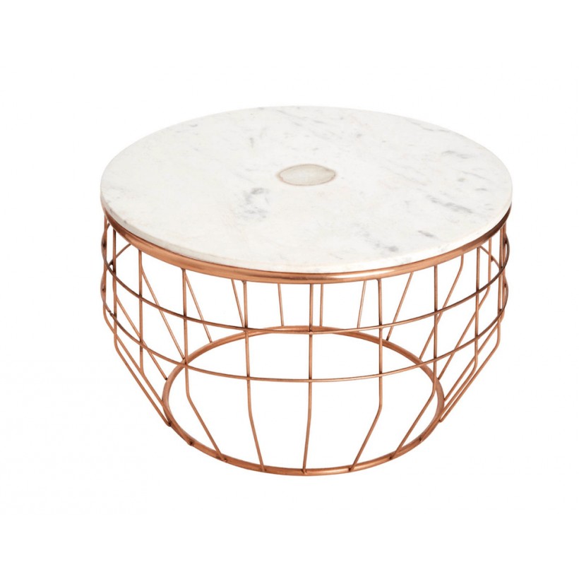 Marble and Copper Coffee Table White Top for Living Room • Smithers of