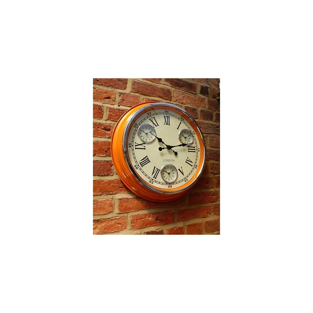 retro orange wall clock 1950s style London Uk