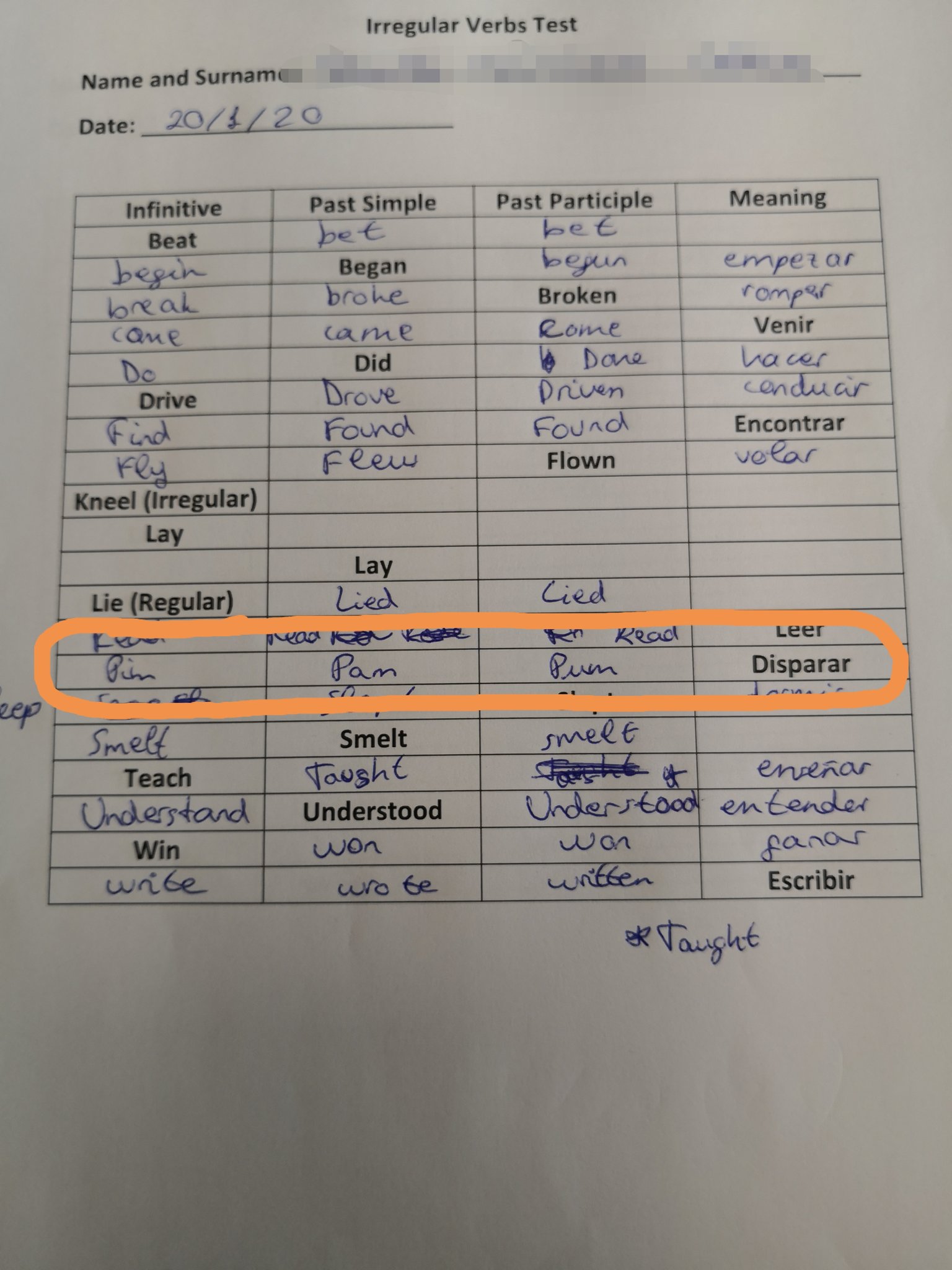Cuando Infinitive, Past Simple y Past Participle del verbo