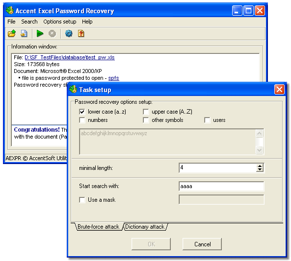 Accent EXCEL Password Recovery screenshot and download at